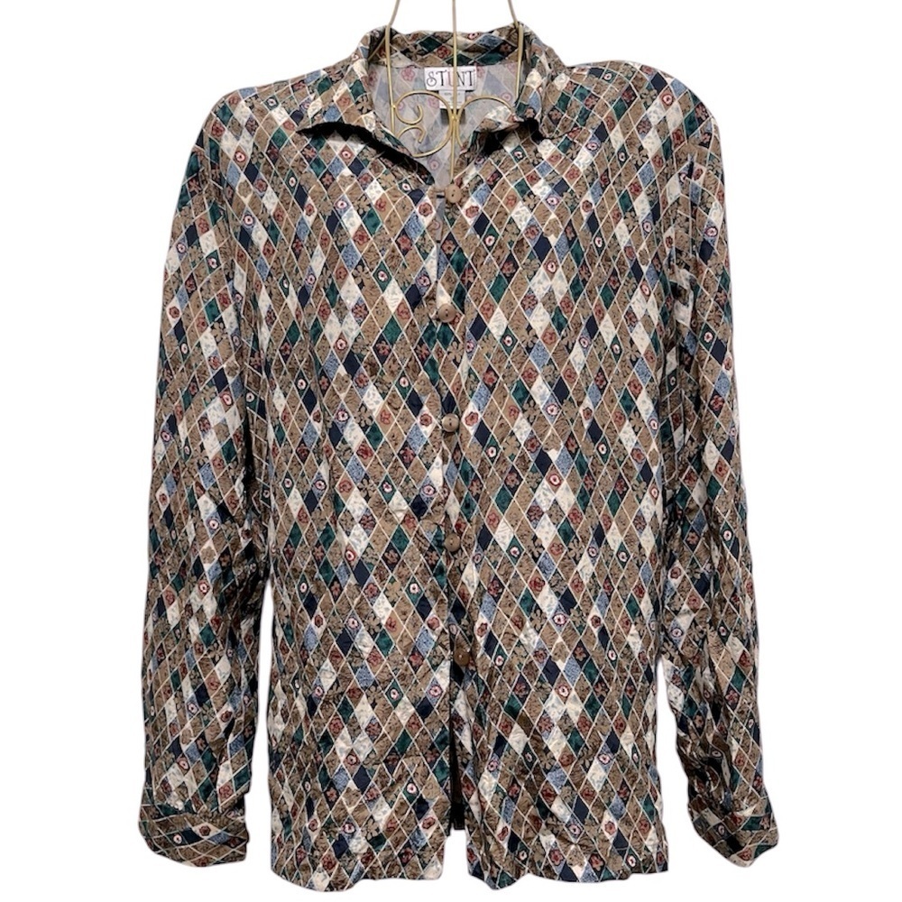 VINTAGE 100% Silk Long Sleeve Button Up Shirt Size Medium